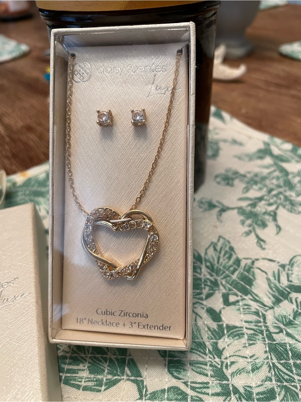 Daisy Fuentes Rose Gold Heart Pendant Necklace and Stud Earring Set